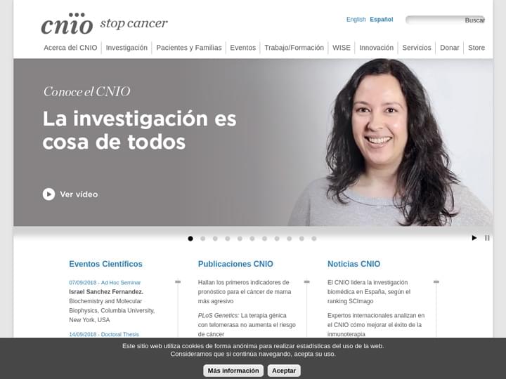 Captura de pantalla de la web del CNIO