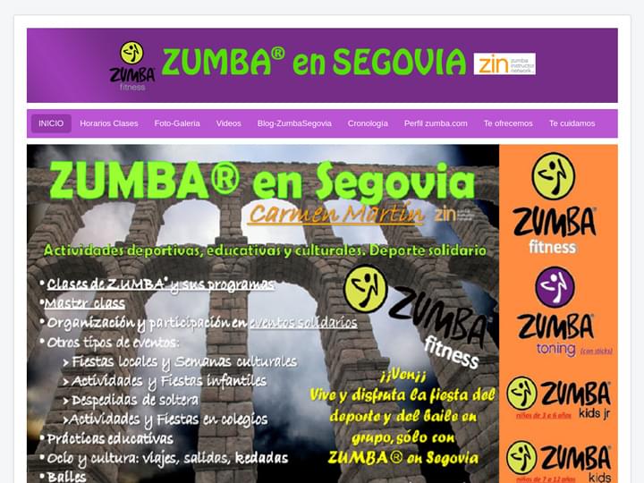 Captura de pantalla de la web de Zumba en Segovia